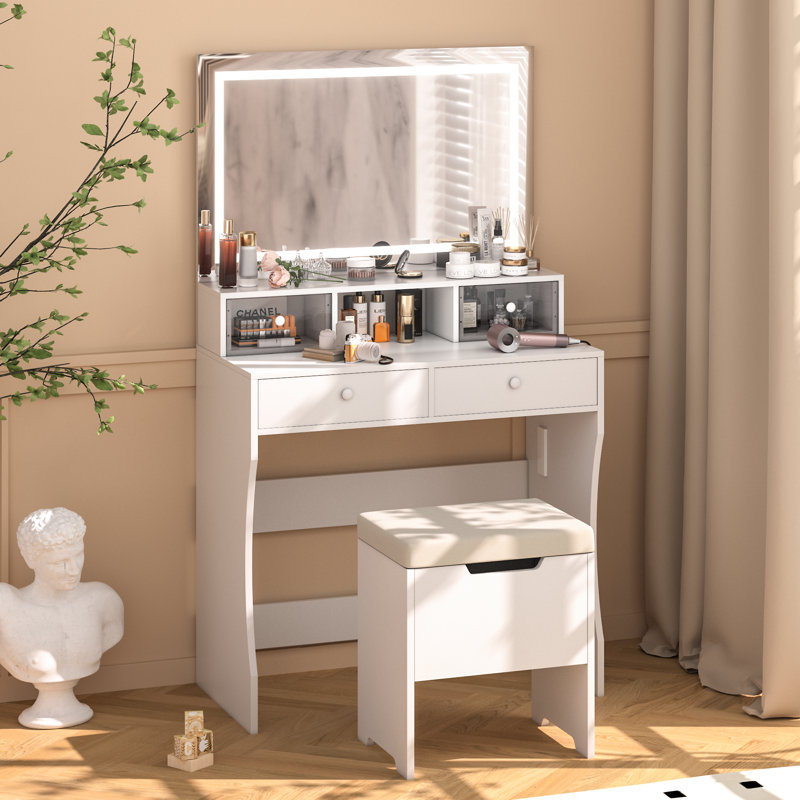 Wrought Studio™ 2 Pieces Bedroom Set Makeup Vanity Table And